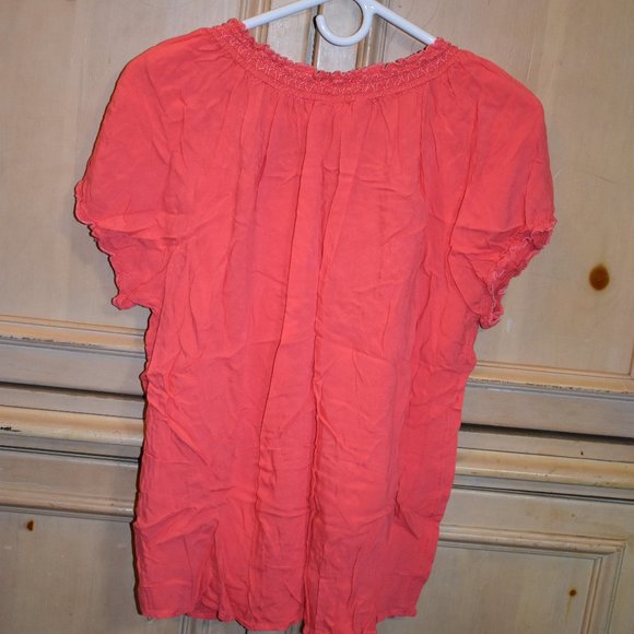Coral Cap Sleeve Top With Pintuck Details - Picture 2 of 6